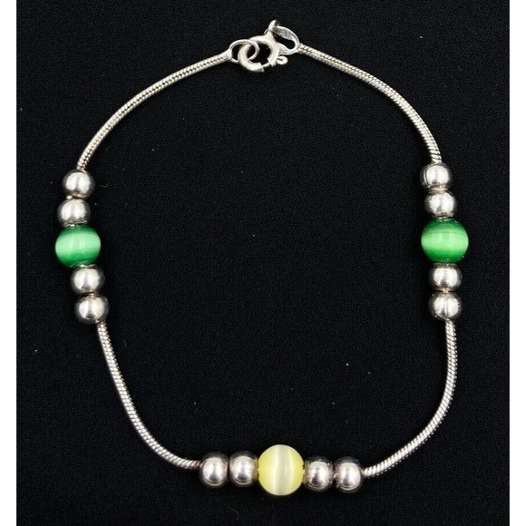 925 Sterling Italy Silver Chain And Lustre Bead Bracelet 7 Inch - Picture 1 of 3